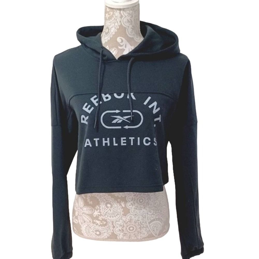 Reebok Black Cropped Hoodie with White Logo